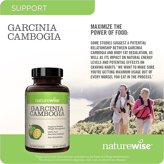 Naturewise Garcinia Cambogia - 60% HCA Concentration Extract, Natural Support for Weight Goals and Energy Levels - Vegan, Non-GMO, Gluten Free - 90 Capsules[1-3 Month Supply]