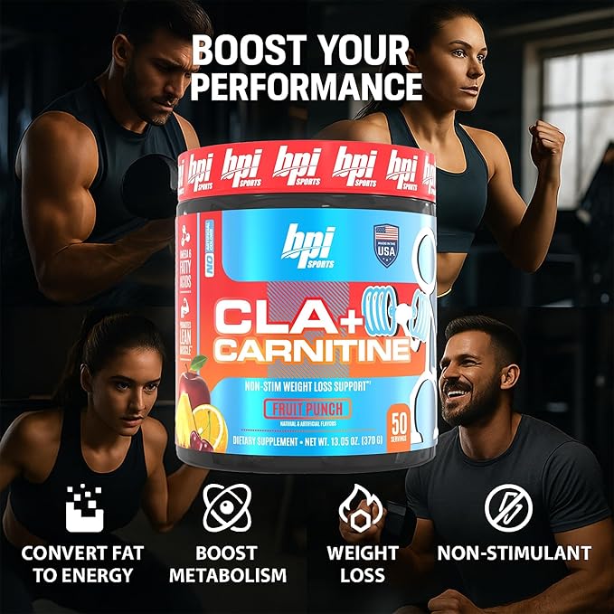 BPI Sports CLA + Carnitine – Conjugated Linoleic Acid – Formula – Performance, Lean Muscle – Caffeine Free – For Men & Women – Fruit Punch – 50 servings – 12.34 oz.