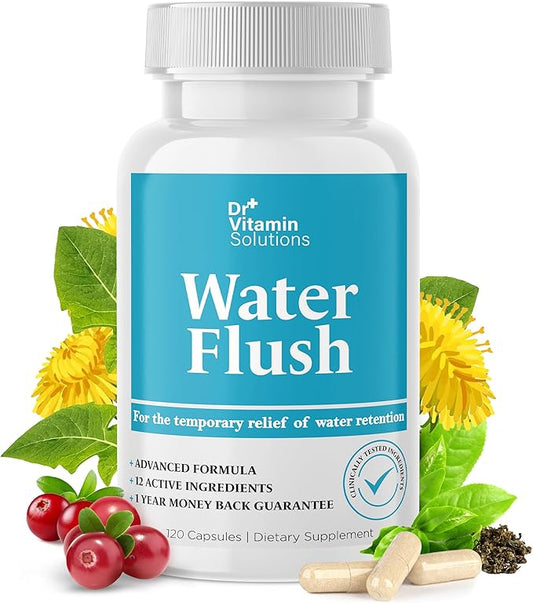 Dr Vitamins Diuretic Water Pills for Weight Control - Instant Natural Relief from Bloat and Swelling - Green Tea, Cranberry, Dandelion Leaf Extract - Water Retention Pills for Women & Men - 120 Caps