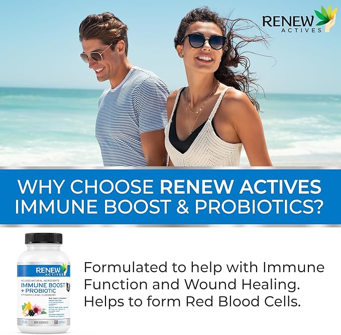 RENEW ACTIVES Antioxidant – Elderberry, Probiotics, Zinc, Vitamin C & Organic Turmeric 700MG per 2 Capsules – For Immune Function, Collagen Formation, & Overall Wellness – Made in Canada - 60 Capsules
