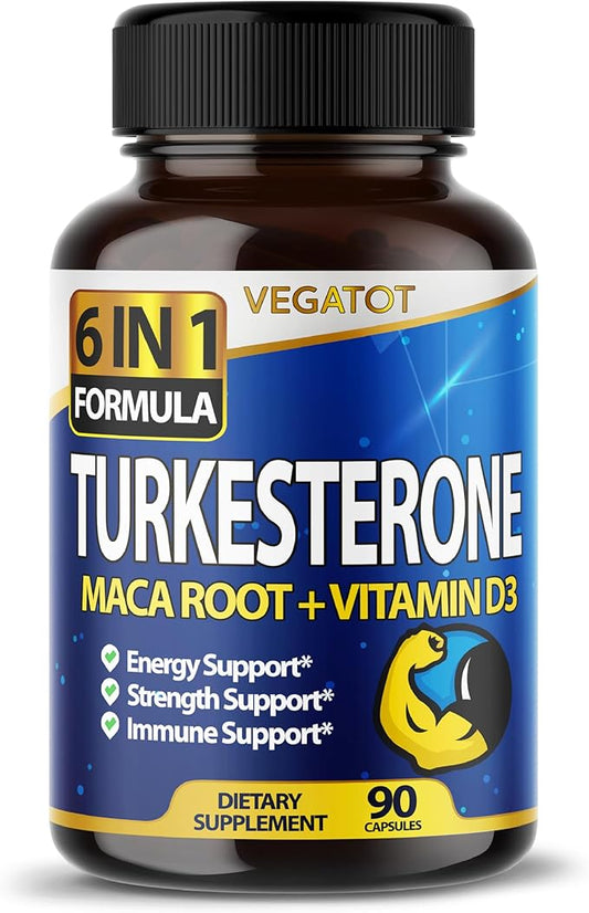 VEGATOT 6 in 1 High Strength Turkesterone Concentrated with Maca Root Fenugreek Tribulus Boost Energy Stamina 3-Month Supply (60 Count (Pack of 1))