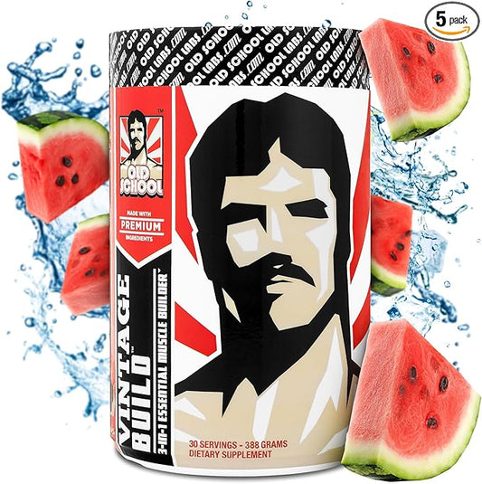 Vintage Build – Post Workout Recovery & Muscle Building Powder Drink for Muscular Strength & Growth - Reduces Soreness – Creatine Monohydrate, BCAAs, L-Glutamine – Juicy Watermelon Flavor – 388g