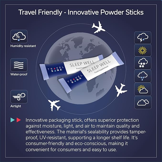 Sleep Well | Supports Jet Lag Relief for Travelers | Melatonin 1 mg, Passionflower Extract & Vitamins | Natural Sleep Support for Travelers | Fast-Acting | 10 Sticks