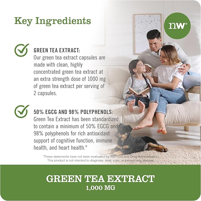 NatureWise Green Tea Extract Capsules 1000 mg - 50% EGCG & 98% Polyphenols - Extra Strength Antioxidants for Heart Health and Energy - Vegan, Gluten Free, Non-GMO - 90 Count[45-Day Supply]