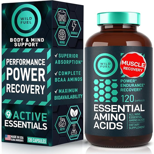 Essential Amino Acids Supplement – 3,000mg Leucine, Lysine, Isoleucine, Tryptophan Complete Complex - All 9 Best Amino Acids for Muscle Growth, Power, Recovery - 120 Vegan, Keto-Friendly BCAA Capsules