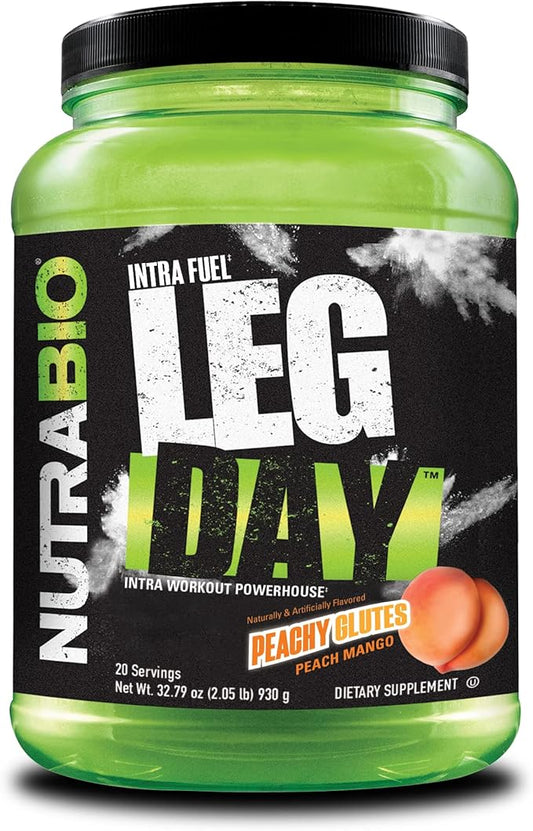 NutraBio Leg Day Intra Carb Supplement – Advanced Carbohydrate Complex – Amino Acid EAA/BCAA Formula – Electrolyte Blend for Recovery and Performance, Peach Mango, 20 Servings