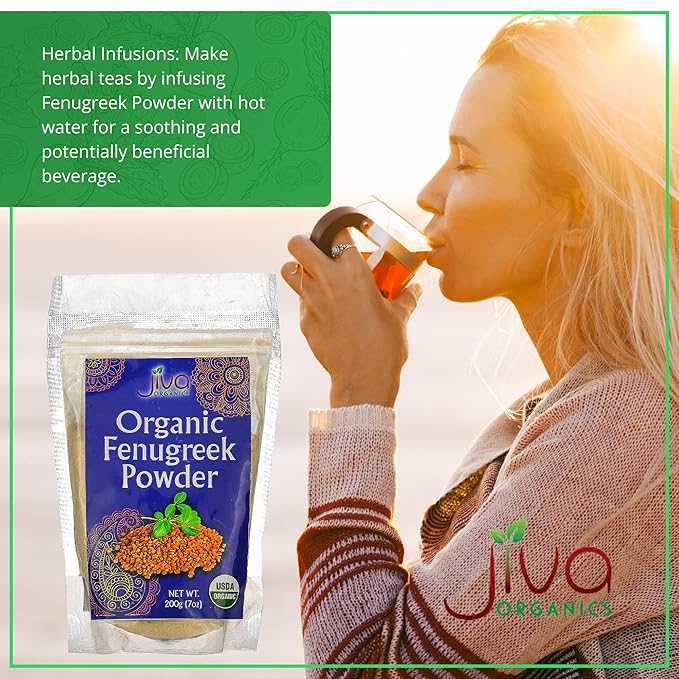 Jiva Organics Organic Fenugreek Powder 7oz Bag - Gluten Free, Non-GMO, Methi Powder, Pure, Raw & Natural - Great As A Spice Or Even For Hair Growth - Product of India