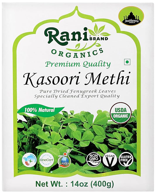 Rani Organic Fenugreek Leaves Dried (Kasoori Methi) 14oz (400g) ~ All Natural | Vegan | Gluten Friendly | NON-GMO | Indian Origin | USDA Certified Organic