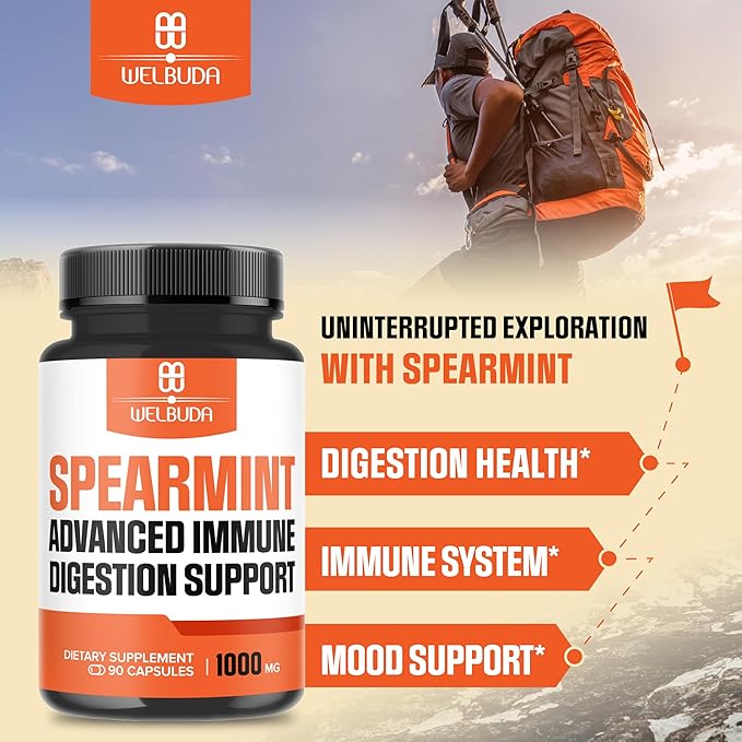 1000mg Spearmint Capsules with Elderberry, Echinacea, Berberine HCI & More - Support Digestive, Relaxation Mood, Respiratory Function & Immune System - 90 Veggie Capsules