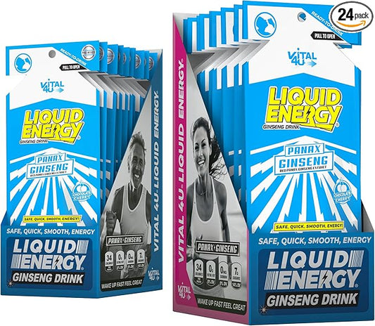 VITAL 4U® Liquid Energy Shot - Ginseng, Naturally Sweetened, Chocolate Cherry Flavor, 24 ct