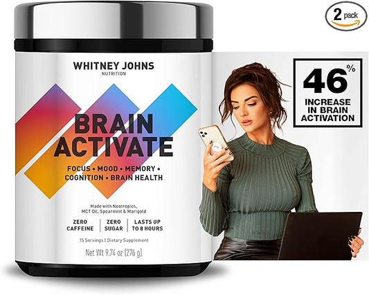 Brain Booster Supplement, Nootropic Focus, Brain Supplements for Memory & Focus, Reduce Brain Fog with Fast Acting Unique MCT C8 - Zero Sugar & Caffeine, 2 Tubs