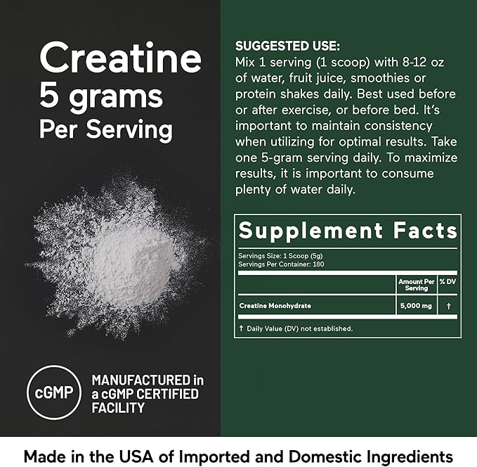 Smarter Nutrition Creatine Monohydrate Powder, 5000mg (5g) Per Serving - Creatine Powder for Women & Men, Unflavored, Pre-Workout & Post Workout Support for Muscle Mass & Hydration [180 Servings]