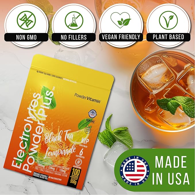 Electrolytes Powder Plus (100 Servings) Black Tea Lemonade Electrolyte Powder Zero Calorie Keto,0 Sugar, No Maltodextrin,1000mg Potassium,120mg Calcium,120mg Magnesium, Hydration Powder