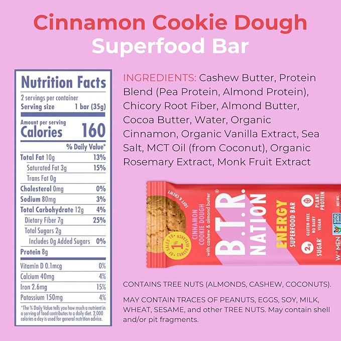 B.T.R. Nation Superfood Keto Protein Bars, Plant Based Vegan - Cinnamon Cookie Dough & Dark Chocolate Brownie | 12 Pack of Each | Low Carb, GF & Calorie, No Sugar Alcohols, Boosted with Superfoods