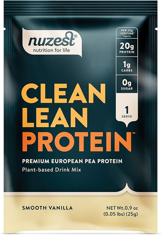 Nuzest - Pea Protein Powder - Clean Lean Protein, Premium Vegan Plant Based Protein Powder, Dairy Free, Gluten Free, GMO Free, Naturally Sweetened Protein Shake, Smooth Vanilla, 1 Serving, 0.9 oz