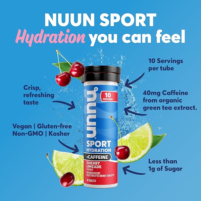 Nuun Sport Electrolyte Tablets with Caffeine from Green Tea Extract, Magnesium, Calcium, Potassium, Chloride & Sodium, Gluten Free & Vegan, Mixed Flavors, 4 Pack (40 Servings Total)