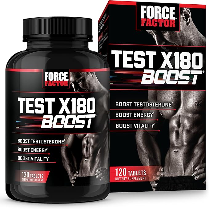 FORCE FACTOR Test X180 Boost 9-in-1 Testosterone Support for Men, 3,120mg D-Aspartic Acid, 200mg Boron, Fenugreek, Tribulus Terrestris & zumXR to Increase Performance, Vitality & Stamina, 120 Tablets
