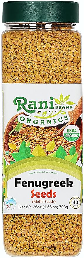 Rani Organic Fenugreek (Methi) Seeds Whole 25oz (1.56lbs) 708g PET Jar, Trigonella Foenum Graecum ~ All Natural | Vegan | Gluten Friendly | NON-GMO | Indian Origin | USDA Certified Organic