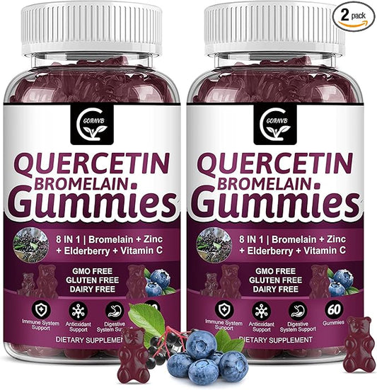 (2 Pack) Quercetin Gummies - Quercetin with Bromelain 2378mg - Blend with Elderberry, Echinacea Purpurea Extract, Zinc, Vitamin C,D3,K2, Complex Supports Immune, Cardiovascular & Respiratory Function