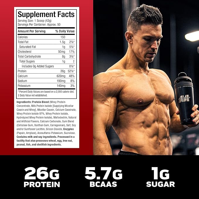 MuscleTech Platinum 8-Hour Protein Powder - 7 Premium Protein Sources with Whey & Casein Protein for Increased Lean Muscle, Strength & Improved Recovery - Vanilla Cake, 50 Servings
