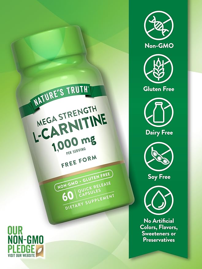 Nature's Truth L-Carnitine 1000mg | 60 Capsules | Mega Strength | Free Form | Non-GMO & Gluten Free Supplement