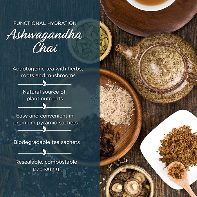 The Tea Spot Organic Ashwagandha herbal tea with Adaptogen for immune support & stress management | Blend of dandelion, chaga & Ashwagandha | No additives - 15 Tea Bags