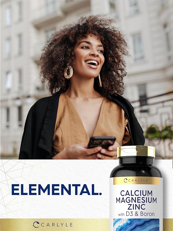 Carlyle Calcium Magnesium Zinc Vitamin D3 Supplement with Boron | 300 Caplets | Vegetarian, Non-GMO