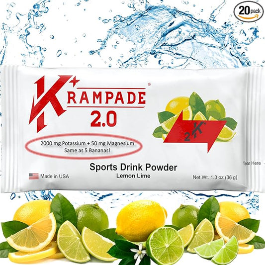 Potassium Magnesium Supplement Electrolytes Powder - 50 mg Mag + 2000 mg K, >2X More Than Coconut Water | Cramp Relief | Hydration Packets