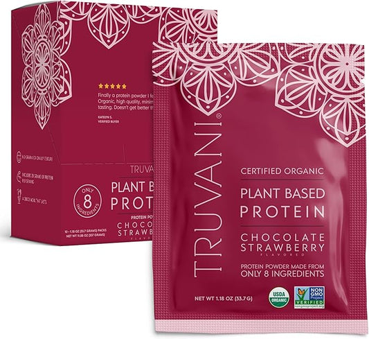 Truvani Vegan Pea Protein Powder | Chocolate Strawberry | 20g Organic Plant Based Protein | 10 Travel Packets | Keto | Gluten & Dairy Free | Low Carb | No Added Sugar