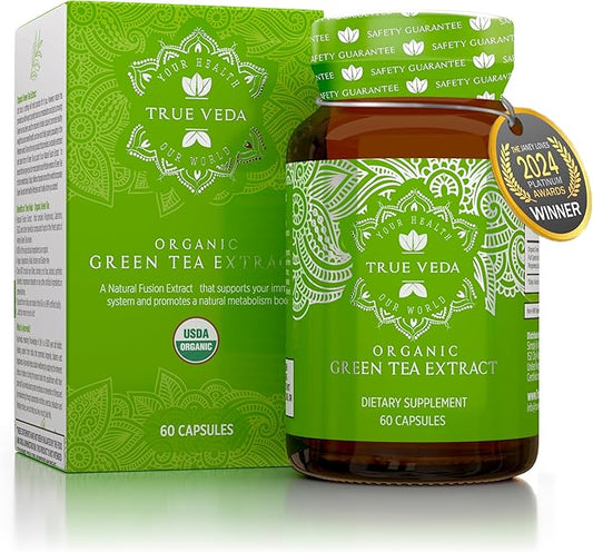 Organic Green Tea Extract Capsules – USDA Organic Certified | 60 Green Tea Capsules | Green Tea Pills | EGCG Green Tea Extract | 50% Polyphenols EGCG Supplements