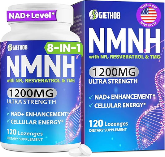 Sublingual NMNH (Dihydronicotinamide Mononucleotide), NMN Supplement Alternative, NAD Supplements for Women Men, with Resveratrol, NR & TMG, NAD+ Levels as We Age, Anti-Aging, Energy, Focus, 120 Count