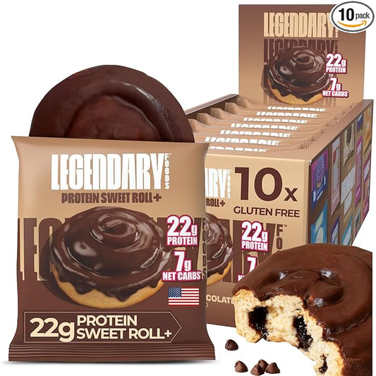 Legendary Foods 22g Protein Cinnamon Roll - Premium High Protien Bars, Low Carb Meal Replacement Snack, Low Glycemic Index, Gluten Free Snacks - Sweet Zero Sugar, Keto and Diabetic Friendly 10-Pack