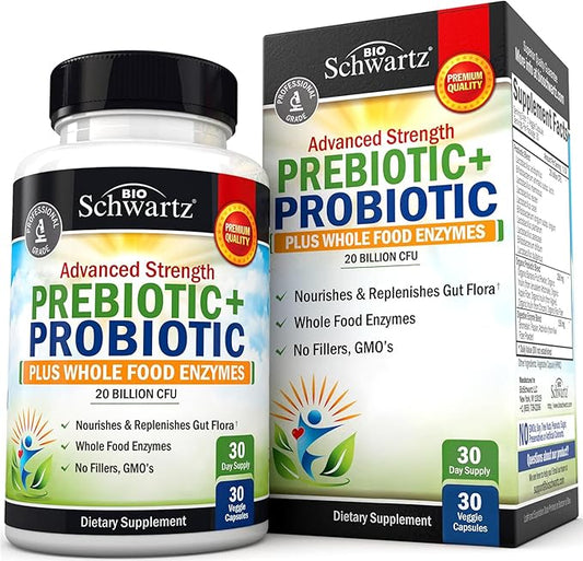 Prebiotics and Probiotics with Whole Food Enzymes for Adults Women & Men - Probiotics Lactobacillus Acidophilus - Digestive Health Capsules Shelf Stable Supplement - Non-GMO Gluten & Dairy Free -30ct