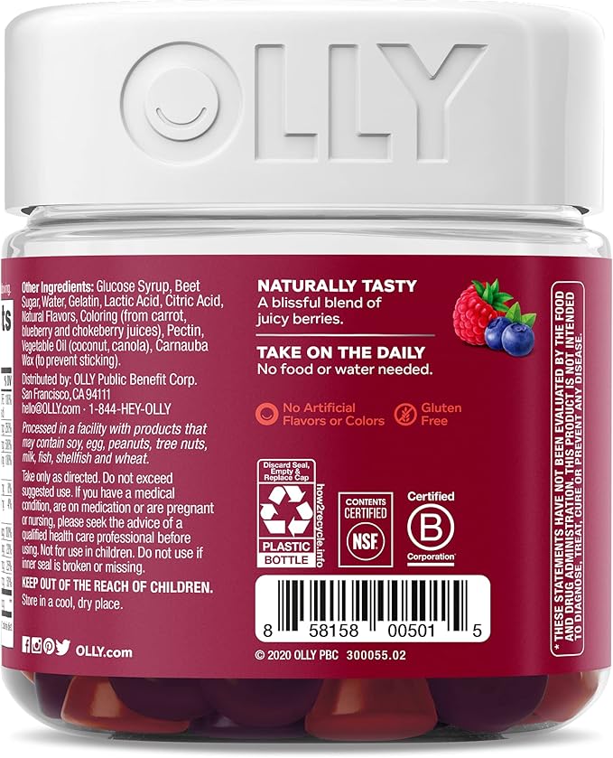 OLLY Gift, Family 2 Pack: Women's Multivitamin Gummy (90 Count), Kids Multivitamin + Probiotic Gummy (70 Count), Vitamins A, D, C, E, B, Chewable Supplement, Blissful Berry, Yum Berry Punch, 160 Count