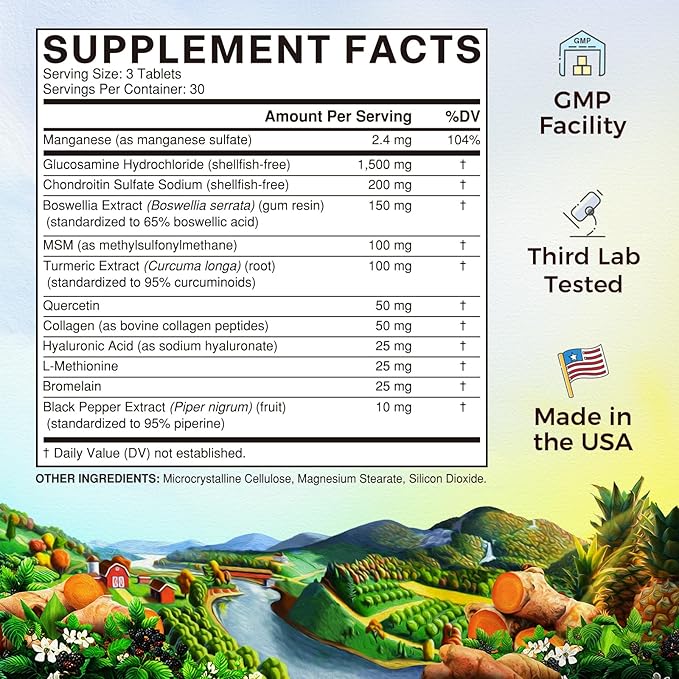 Vitalitown Glucosamine Chondroitin MSM | Triple Action+ Supplement | Turmeric, Collagen, Boswellia, Hyaluronic Acid | 12 Ingredients for Flexibility & Mobility | 240 Tablets, No Shellfish
