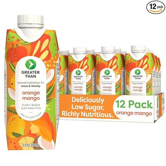 Greater Than Lactation Supplement Support, Coconut Water, Vitamins & Electrolyte Drink for Breastfeeding & Immune Support, Lactation Cookies Alt, Gluten Free, Low Sugar, 12 Pack, Orange Mango