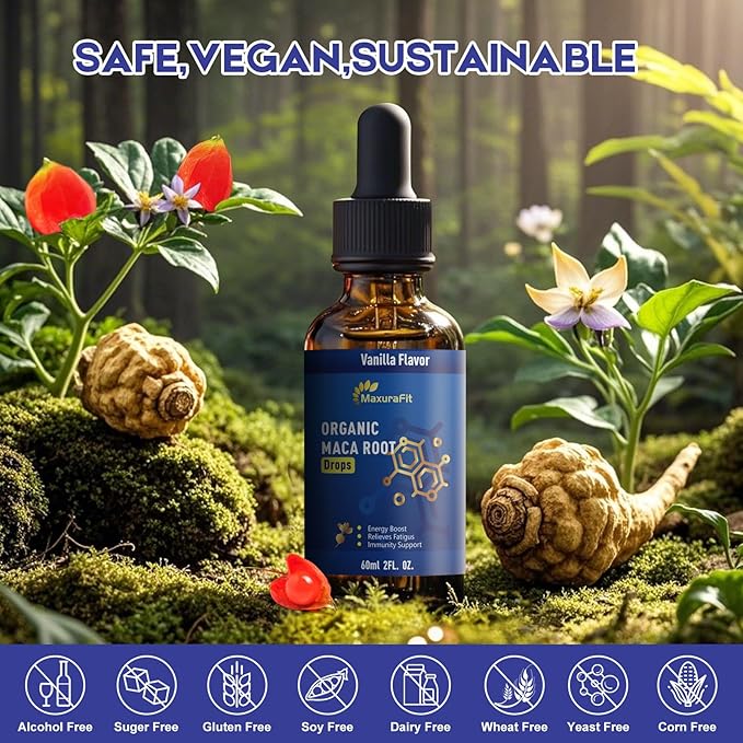 Maca Root Ashwagandha Liquid Drops - Maca and Ashwagandha Supplements with Goji Berry,Ginger Extract,L-Arginine and Magnesium Enhanced Energy 4 fl oz 2 Pack