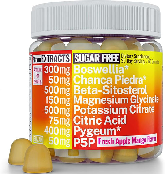 Boswellia Chanca Piedra Pygeum Beta-Sitosterol Gummies with Magnesium Glycinate Potassium Citrate P5P | Stone Breaker Prostate Kidney Stone Uric Acid Flush & Cleanse | Pills Capsules Supplement Alt