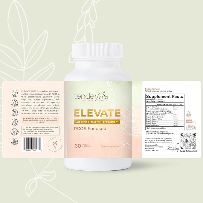Elevate PCOS-Focused Lactation Support Supplement – Fenugreek-Free Breastfeeding Formula with Organic Goat’s Rue, Brewer’s Yeast, Lion’s Mane & Blessed Thistle – 60 Capsules