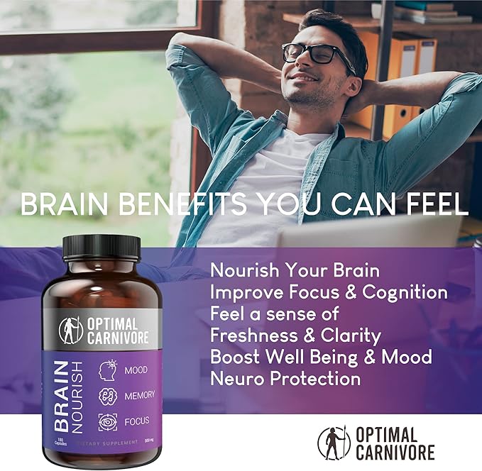 Lions Mane Mushroom Supplement & Beef Brain, Powerful Nootropics Brain Support Supplement, Brain Supplements for Memory and Focus, 180 Capsules