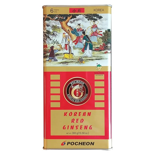 Pocheon 300g(10.6oz) Korean Canned Dried Panax Red Ginseng 6 Years Cut Grade 300-Small (34 Roots), Natural Immune Support