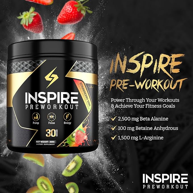 Inspire Pre Workout for Men & Women – 6g Citrulline Malate 2:1, L-Arginine, Beta Alanine, Clean Energy, Endurance Support, & Focus Formula for Pump – 30 Servings, Strawberry Kiwi