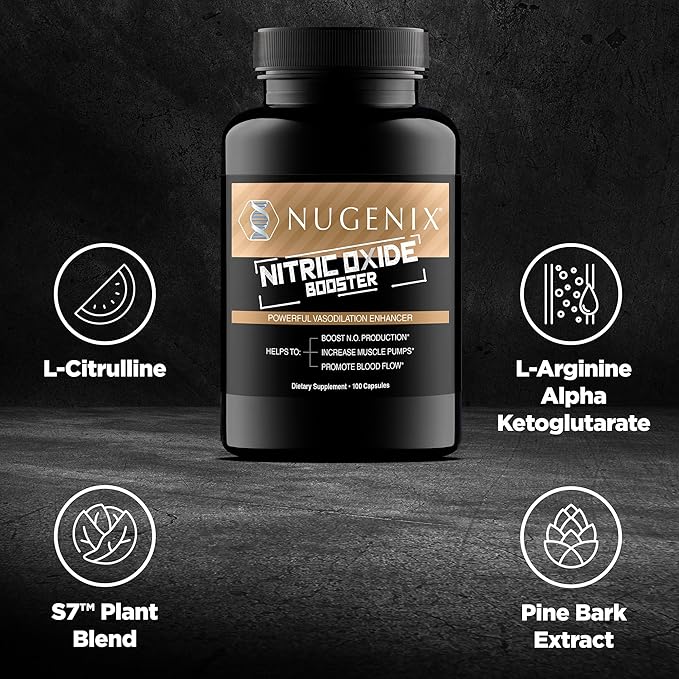 Nugenix Nitric Oxide Booster Supplement - Nitric Oxide Flow, L-Arginine, L-Citrulline, Pine Bark Extract - Vasodilator - 200 Count