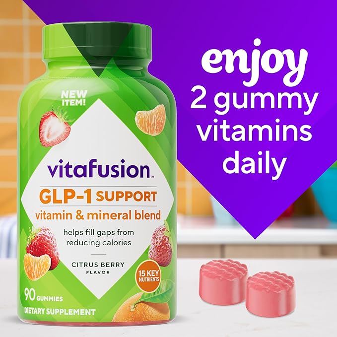 Vitafusion GLP-1 Support Multivitamin, Vitamin and Mineral Blend, 15 Essential Nutrients, Citrus Berry Flavor, 90 Count, 45 Day Supply