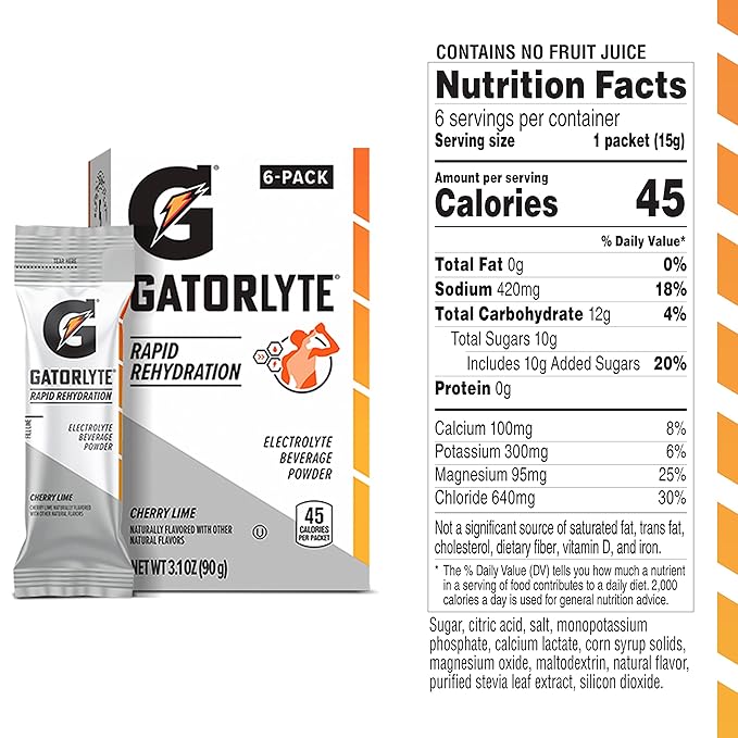 Gatorade Gatorlyte Powder Cherry Lime, 16.9oz, (Pack of 6)