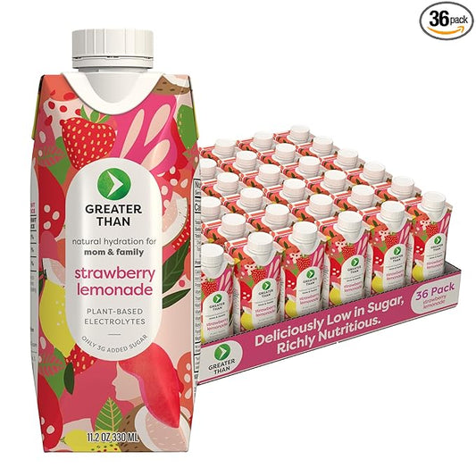 Greater Than Lactation Supplement Support, Coconut Water, Vitamins & Electrolyte Drink for Breastfeeding & Immune Support, Lactation Cookies Alt, Gluten Free, Low Sugar, 36 Pack, Strawberry Lemonade