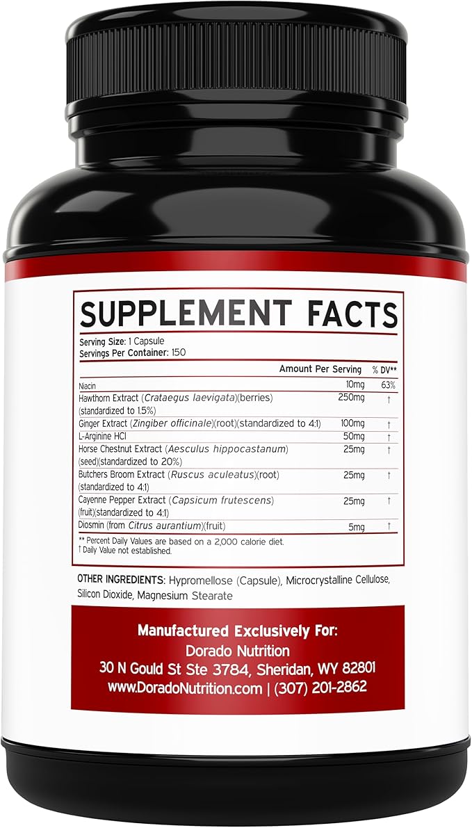 Blood Circulation Supplements (150 Count) Leg Circulation with Diosmin - Blood Flow Supplements for Men & Women - Spider & Varicose Veins For Legs Support - Vegan & Non GMO - 3rd Party Tested