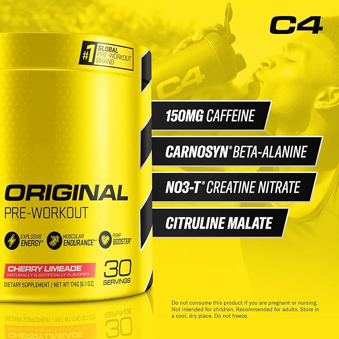 Cellucor C4 Original Pre Workout Powder Cherry Limeade | Vitamin C for Immune Support | Sugar Free Preworkout Energy for Men & Women | 150mg Caffeine + Beta Alanine + Creatine | 30 Servings