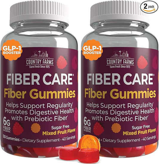 COUNTRY FARMS Fiber Care Prebiotic Gummies, 6g of Fiber Per Serving, FOS from Beets, Digestive Health, Supports Regularity, Mixed Fruit Flavor, 240 Gummies, 80 Servings, 2 Pack