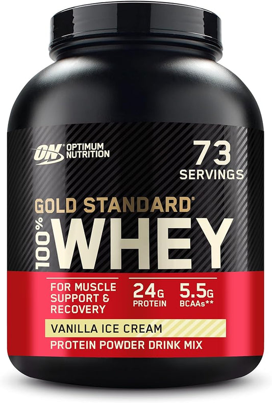 Optimum Nutrition Gold Standard 100% Whey Protein Powder, Vanilla Ice Cream, 5 Pound (Packaging May Vary)